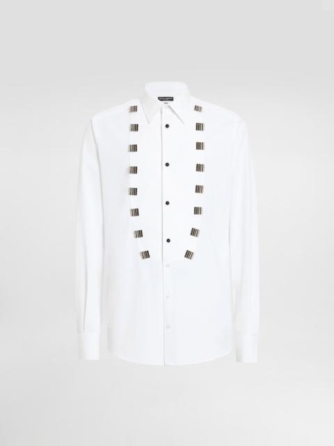 Dolce & Gabbana Cotton tuxedo shirt with bejeweled appliqués