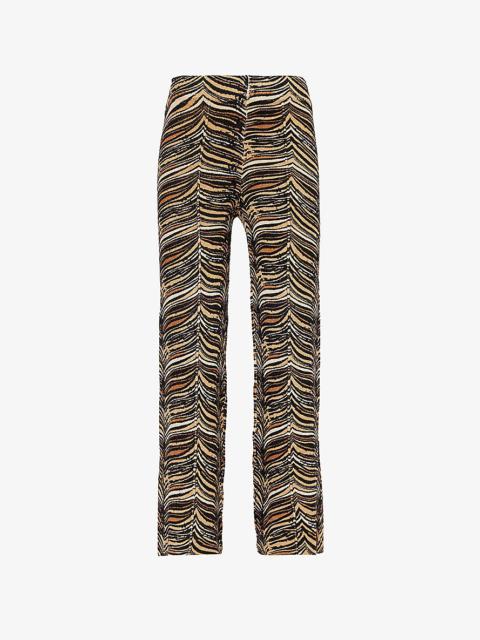House of Sunny Lobby Lounge Striped Straight-Leg Low-Rise Knitted Trousers