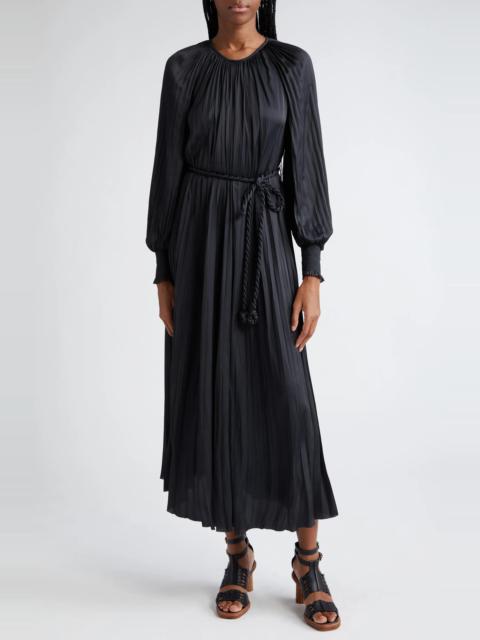 Zora Long Sleeve Pleated Satin Maxi Dress