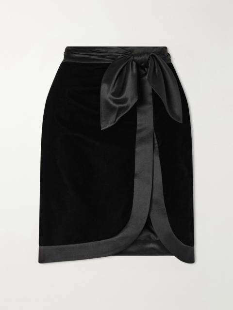 SAINT LAURENT Satin-trimmed Velvet Midi Skirt