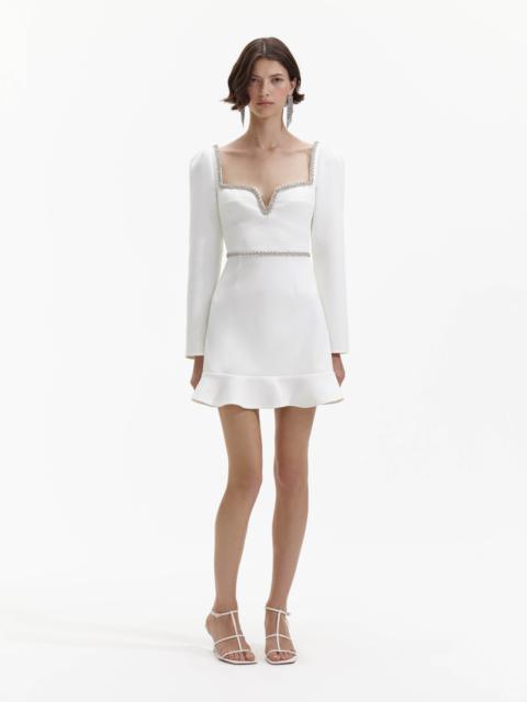 self-portrait White Bonded Crepe Long Sleeve Mini Dress
