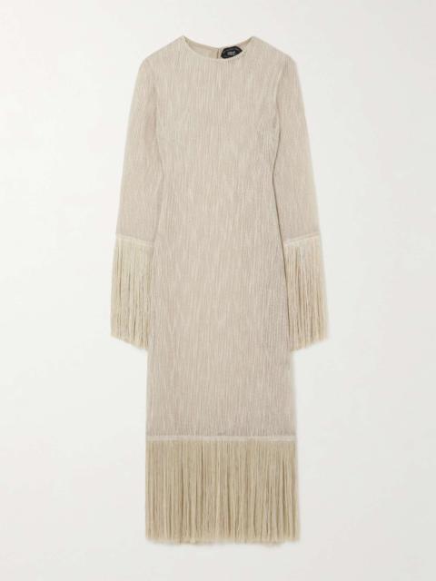 Nile fringed open-knit linen and cotton-blend gown
