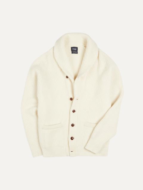 Drake's Ecru Lambswool Shawl Collar Cardigan