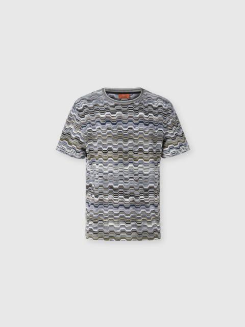 Missoni Crew-neck cotton T-shirt with Raschel knit and Greek motif