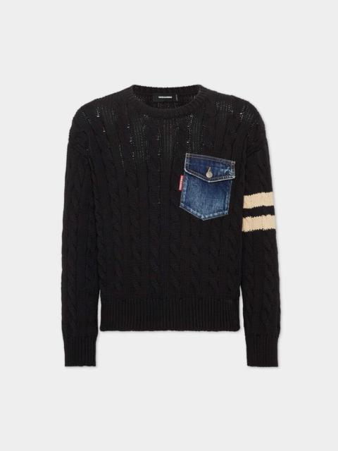DSQUARED2 DENIM DETAIL KNIT PULLOVER