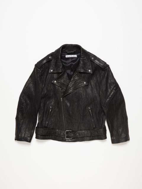 Crinkled leather biker jacket - Black