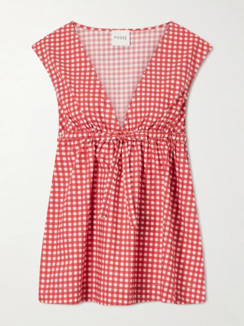 POSSE Lindie Bow-detailed Checked Cotton-poplin Top