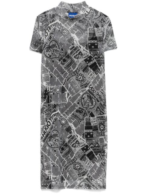 BOSS newspaper-print mesh mini dress