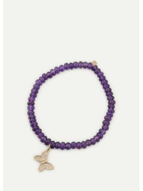 SYDNEY EVAN 14K Mini Diamond Pave Butterfly on Amethyst Stretch Bracelet