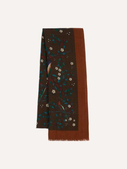 Drake's Brown Birds of Paradise Print Wool Scarf
