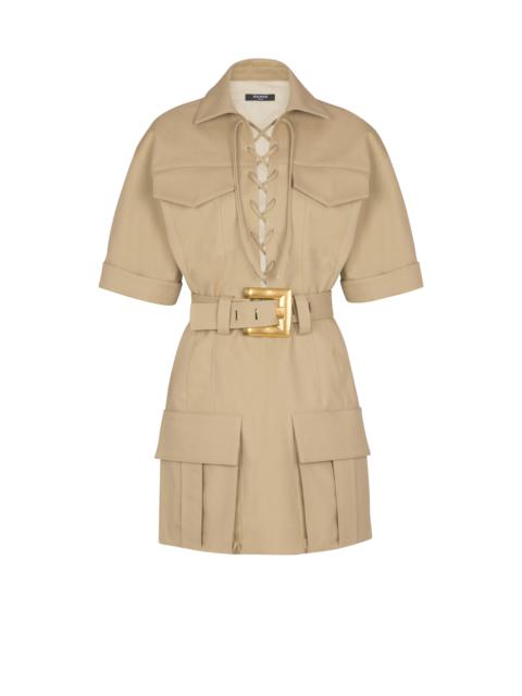 Balmain Short cotton gabardine lace-up dress