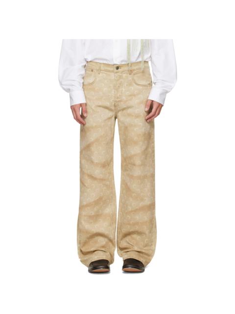 Marine Serre Beige Faded Moon Denim Straight Jeans