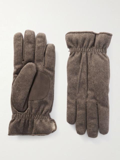 Loro Piana Suede-Trimmed Padded Storm System® Cashmere Gloves Brown