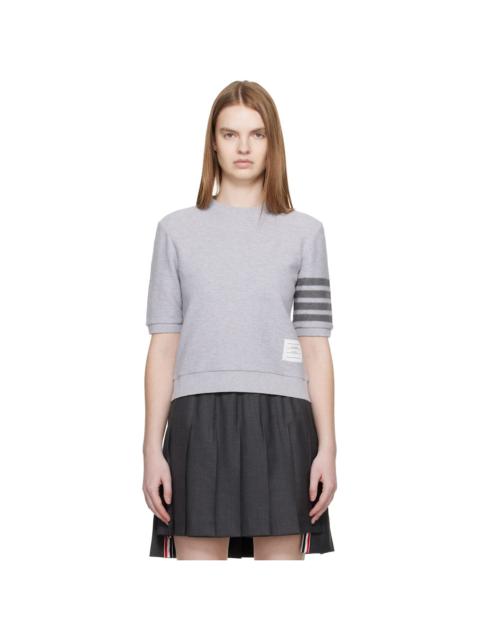 Thom Browne Gray Textured Cotton Pique 4-Bar T-shirt