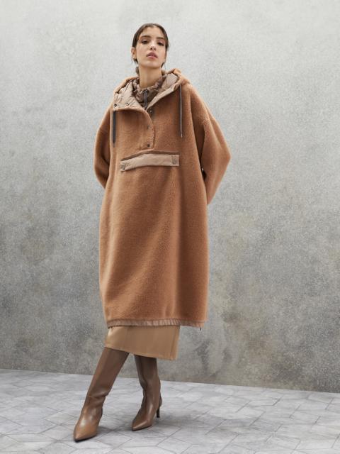 Brunello Cucinelli Plush virgin wool and cashmere hooded outerwear jacket with shiny trim