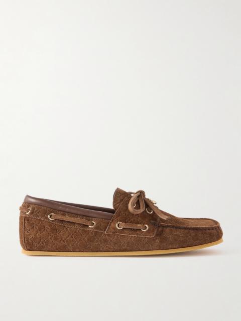 GUCCI Embellished Logo-embossed Suede Boat Shoes