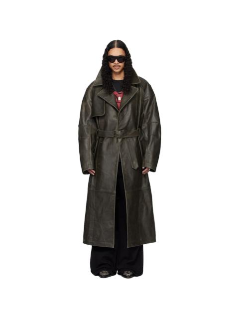 LU'U DAN Khaki Bastard Military Leather Trench Coat