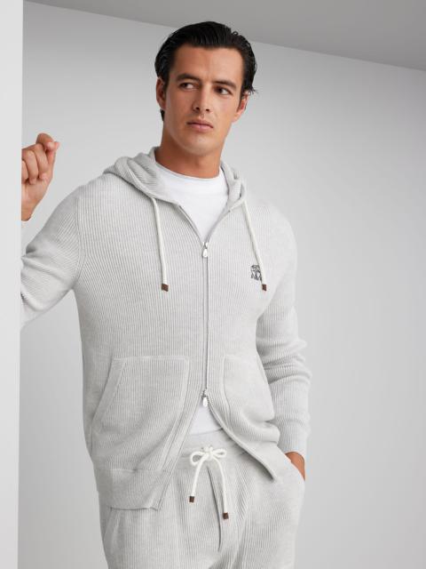 Brunello Cucinelli Cotton English rib knit hooded sweatshirt with zipper