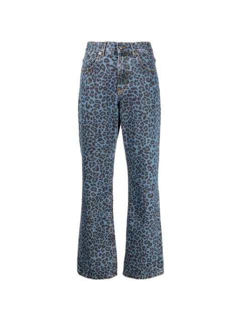 leopard-print flared jeans