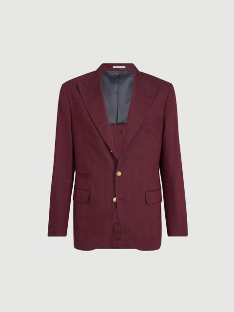 Brunello Cucinelli Linen and virgin wool chevron deconstructed blazer with peak lapels and metal buttons