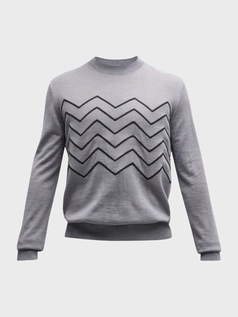 Men's Embroidered Zigzag Wool Sweater