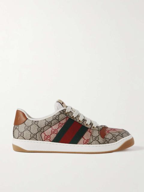 GUCCI Webbing and Leather-Trimmed Monogrammed Coated-Canvas Sneakers