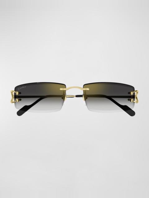 Cartier Men's Rimless Metal Rectangle Sunglasses