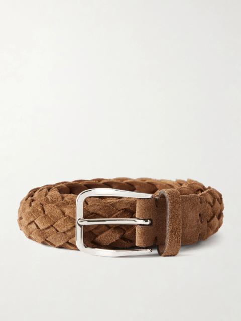 Brunello Cucinelli 2cm Woven Suede Belt Tan