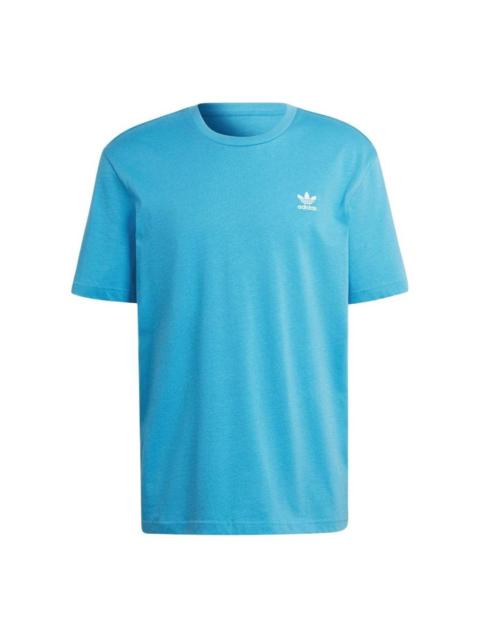 Men's adidas originals Solid Color Logo Round Neck Casual Short Sleeve Blue T-Shirt HE9567