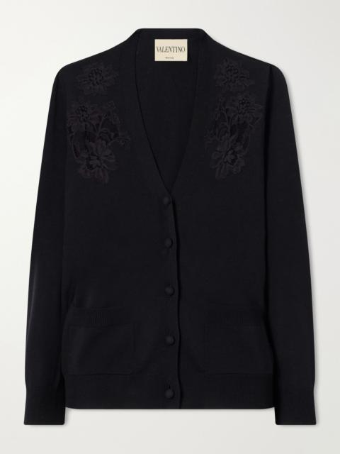 Valentino Lace-trimmed wool cardigan Black