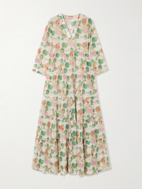 EMPORIO SIRENUSE Alba Tiered Pleated Printed Cotton-poplin Maxi Dress