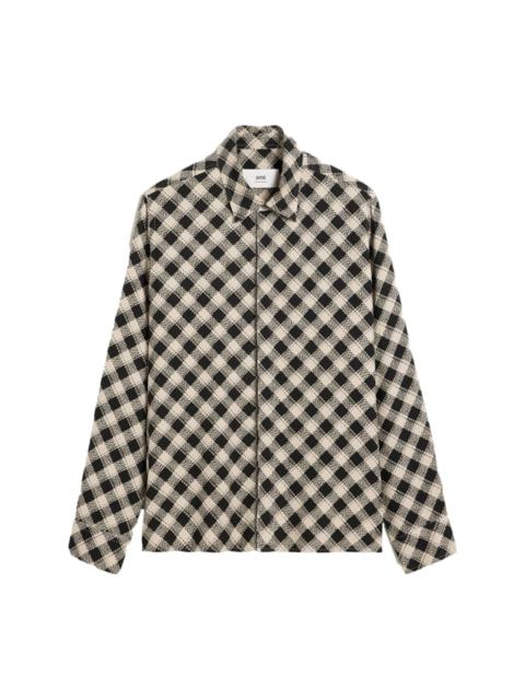 checked double topstitching shirt
