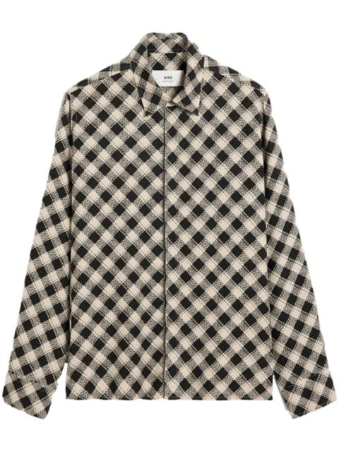AMI Paris checked double topstitching shirt