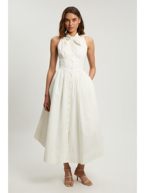 KAREN MILLEN Petite Cotton Poplin Tie Neck Midi Dress