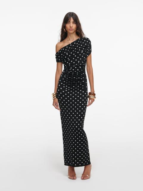 self-portrait Polka Dot Draped Knit Midi Dress