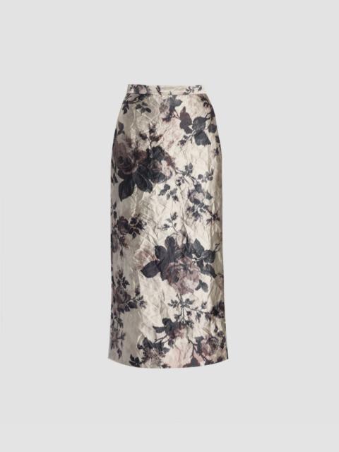 Erdem FLORAL TEXTURED SATIN PENCIL MIDI SKIRT