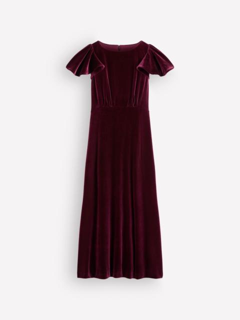 BODEN Draped Sleeve Velvet Dress-Dark Cherry