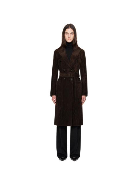 TOM FORD Brown Double-Breasted Belted Suede Coat