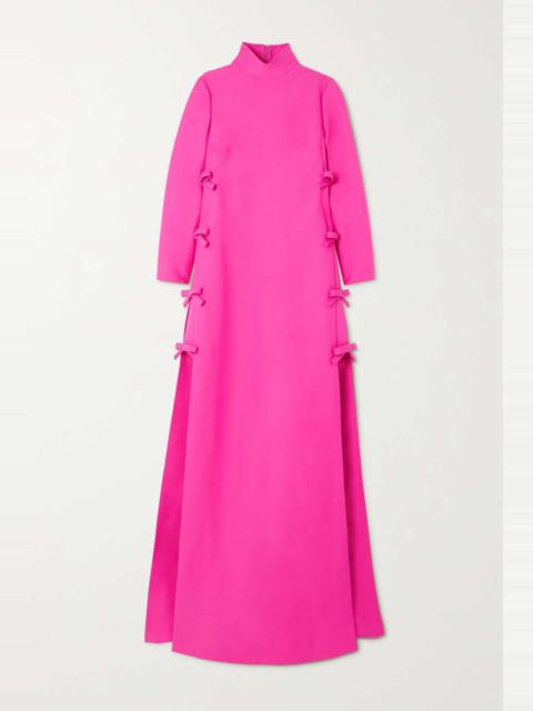 Bow-detailed wool and silk-blend crepe gown
