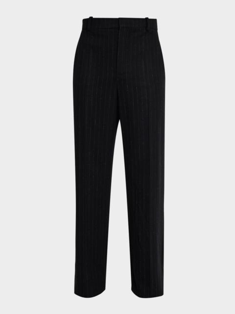 SAINT LAURENT Men's Wool and Cashmere Straight-Leg Pinstripe Pants