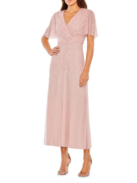 MAC DUGGAL Women's Beaded Sheath Short-Sleeve Midi-Dress - Rose