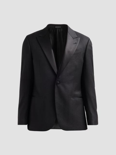 EMPORIO ARMANI Men's Textured Chevron Wool Dinner Jacket - Black