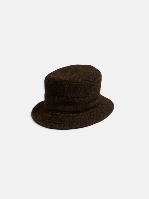 J. PRESS MADE-IN-ITALY BROWN & OLIVE TICWEAVE HARRIS TWEED BUCKET HAT