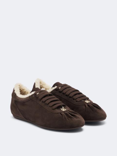 Dolce & Gabbana DG teddy-trimmed suede sneakers