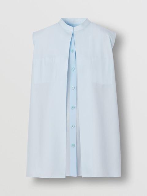 Burberry Logo Detail Sleeveless Silk Crepe de Chine Shirt
