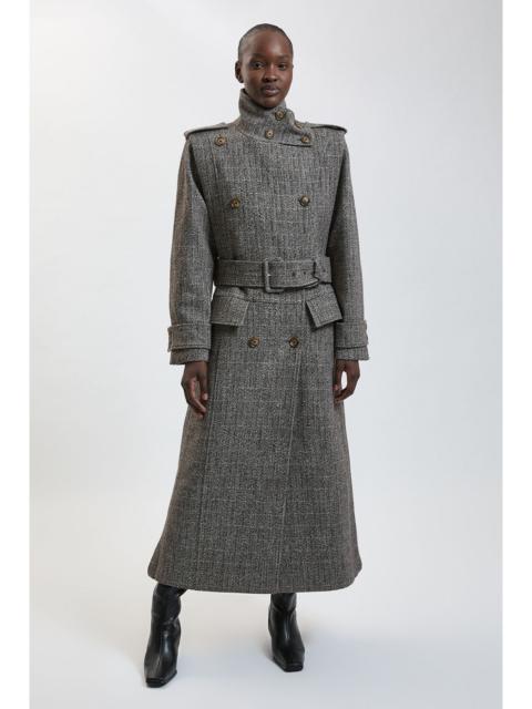 KAREN MILLEN Sparkle Wool Tweed Funnel Neck Tailored Maxi Coat