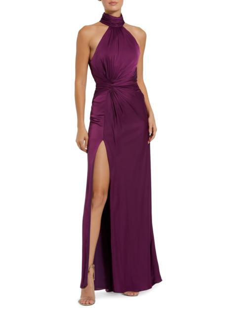 MAC DUGGAL Women's Halterneck Open-Back Satin Gown - Plum