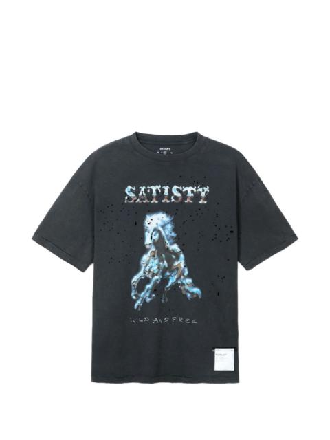 SATISFY graphic-print distressed-effect T-shirt