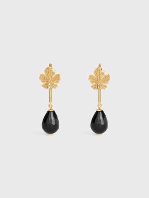 CELINE Green Thumb Leaf Earring in Onyx and Brass with Gold Finish