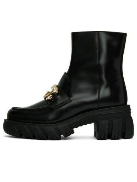 GUCCI (WMNS) Gucci Mid Heel Ankle Boot With Belt 'Black Leather' 700270-DKS00-1000